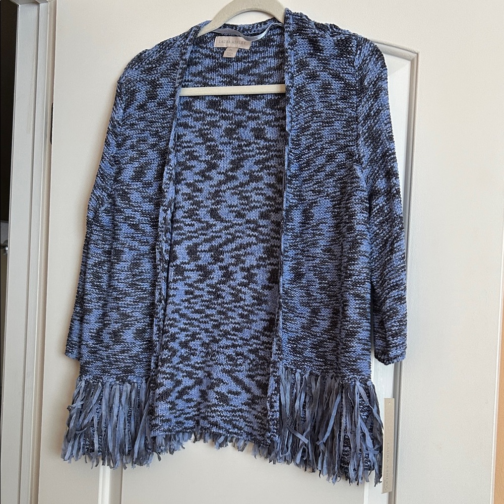 Laura Ashley Blue and Black Knit Cardigan with Fringe